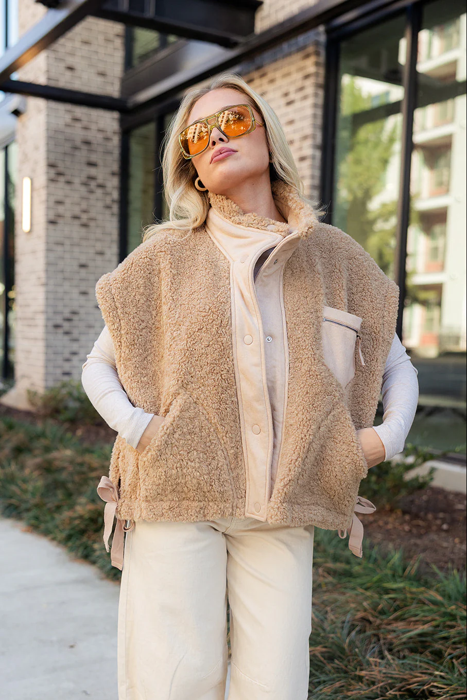 Leia Brown Suede & Shearling Vest - Image 2
