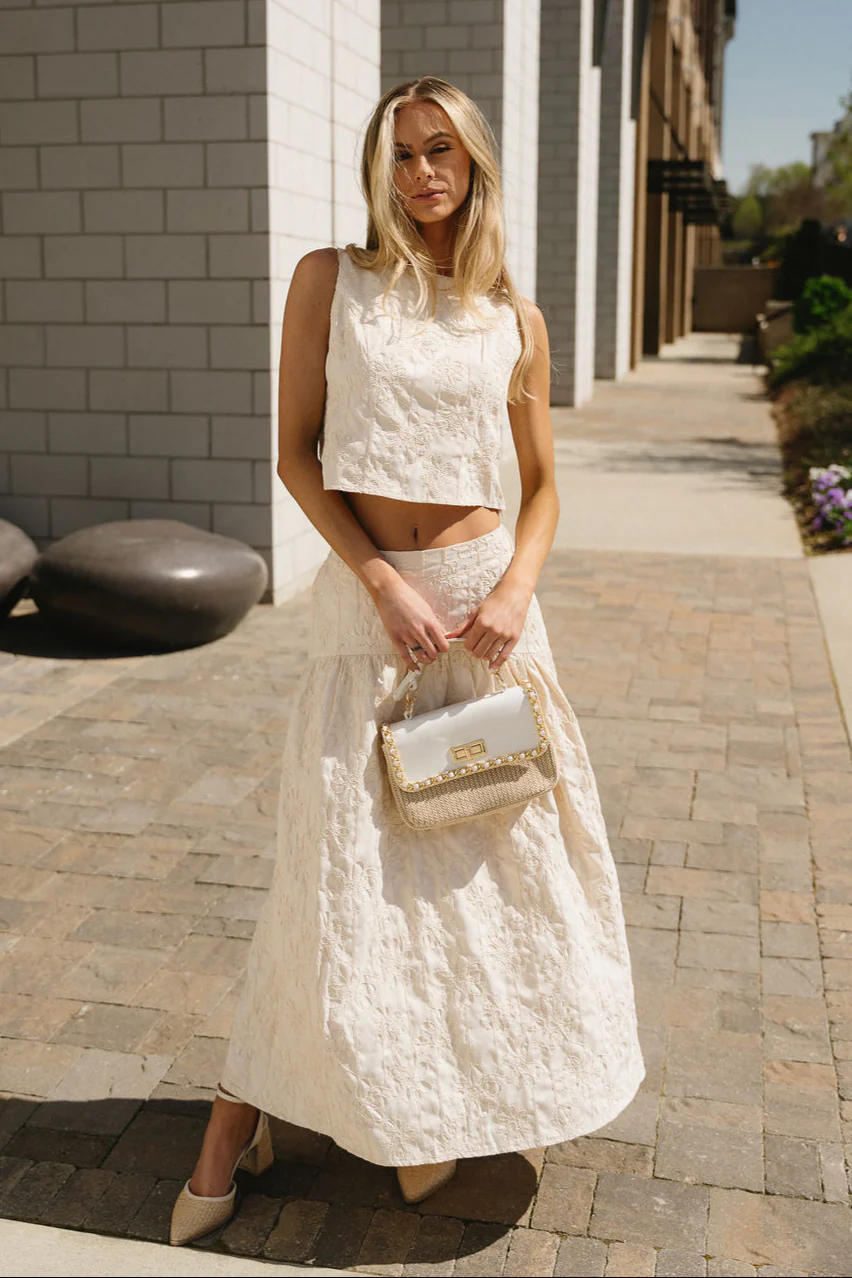 Leia Cream Monochrome Floral Midi Skirt - Image 2