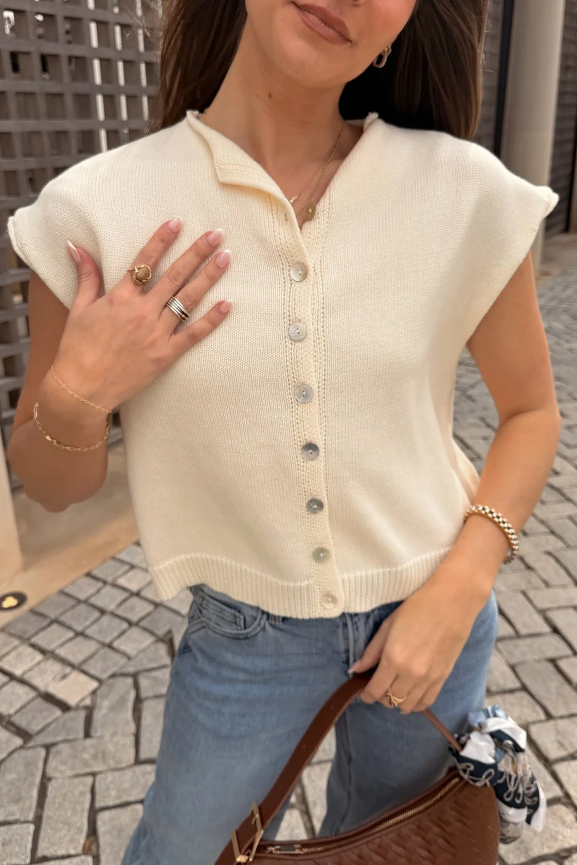 Leia Cream Pearlescent Button-Up Tank - Image 3