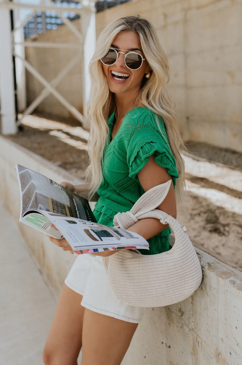 Leia Green Knit Ruffle Short Sleeve Top - Image 4