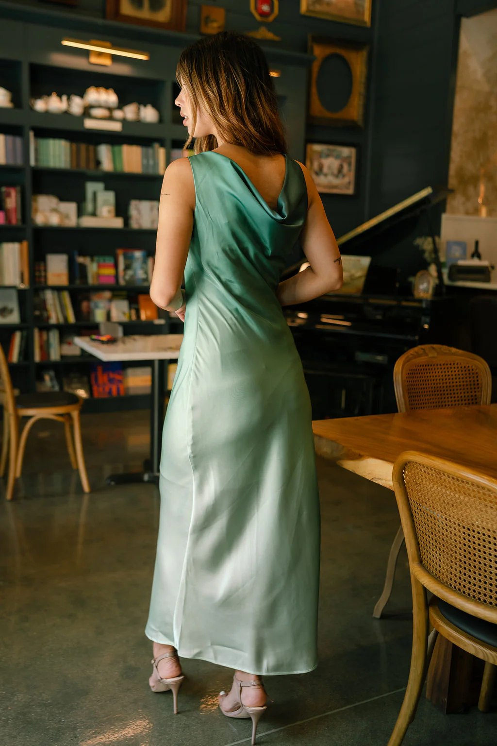Leia Green Ombre Satin Midi Dress - Image 4