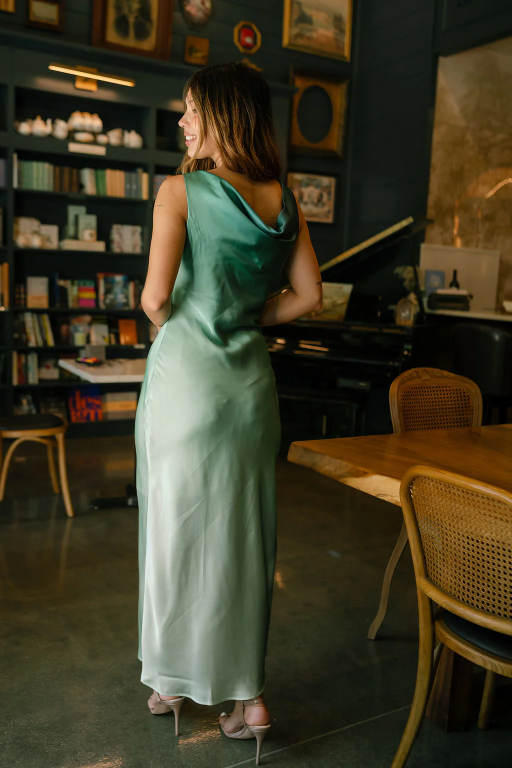 Leia Green Ombre Satin Midi Dress - Image 7