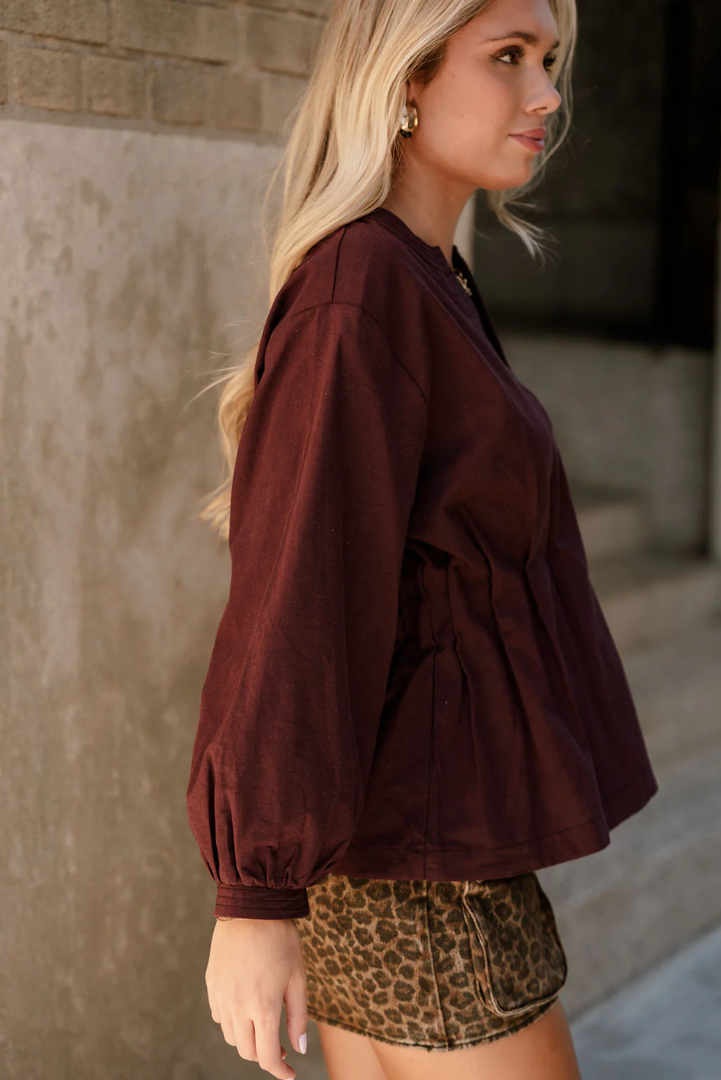Leia Maroon Pleated Long Sleeve Top - Image 6