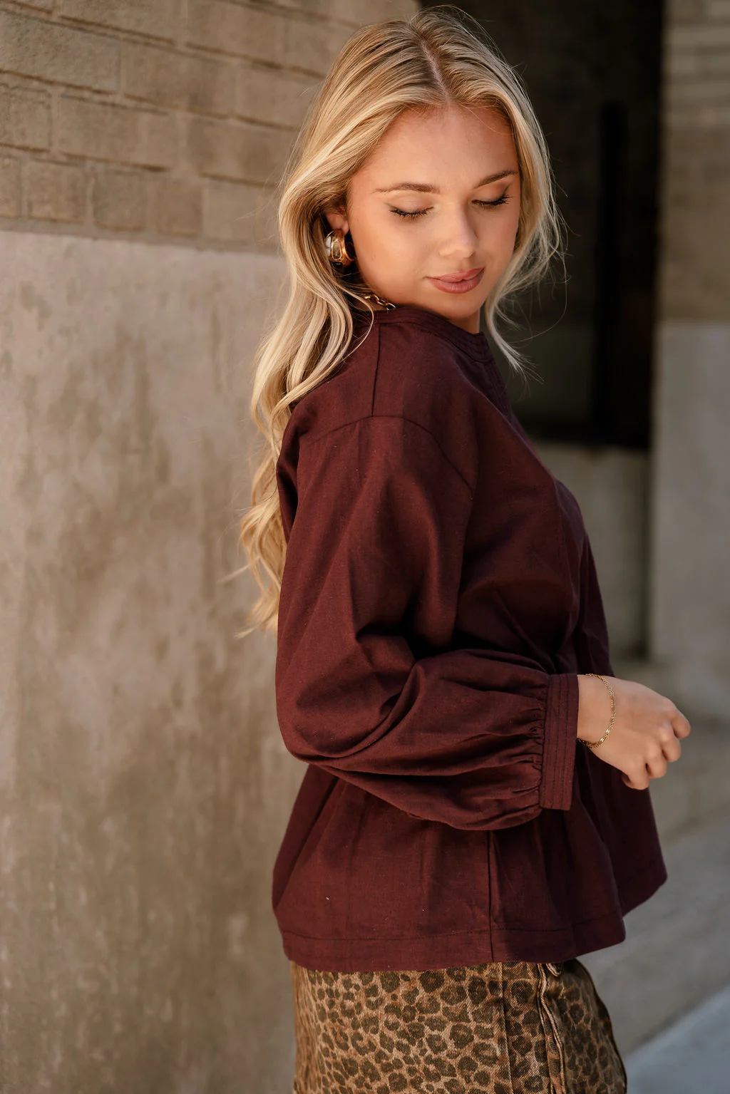 Leia Maroon Pleated Long Sleeve Top - Image 7