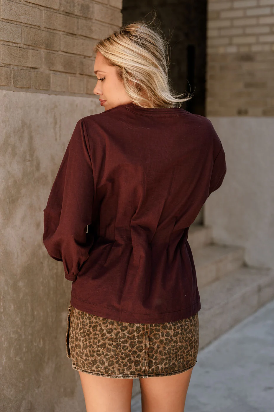 Leia Maroon Pleated Long Sleeve Top - Image 9