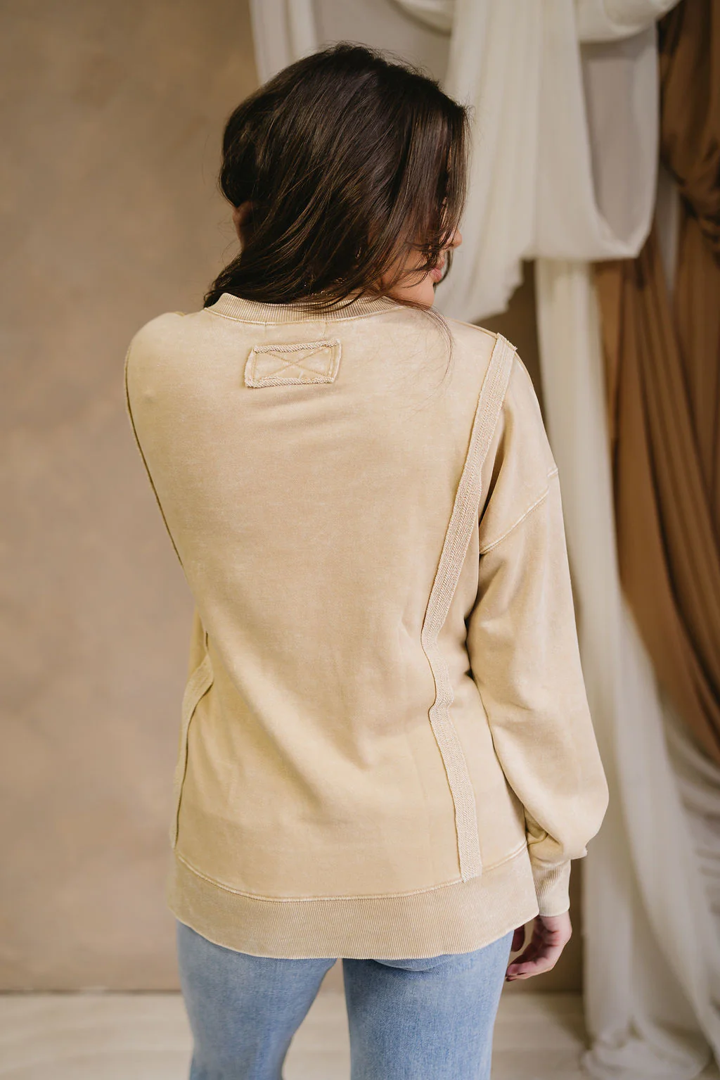 Leia Washed Beige Long Sleeve Top - Image 3