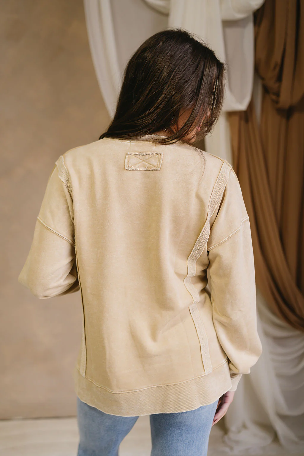 Leia Washed Beige Long Sleeve Top - Image 6