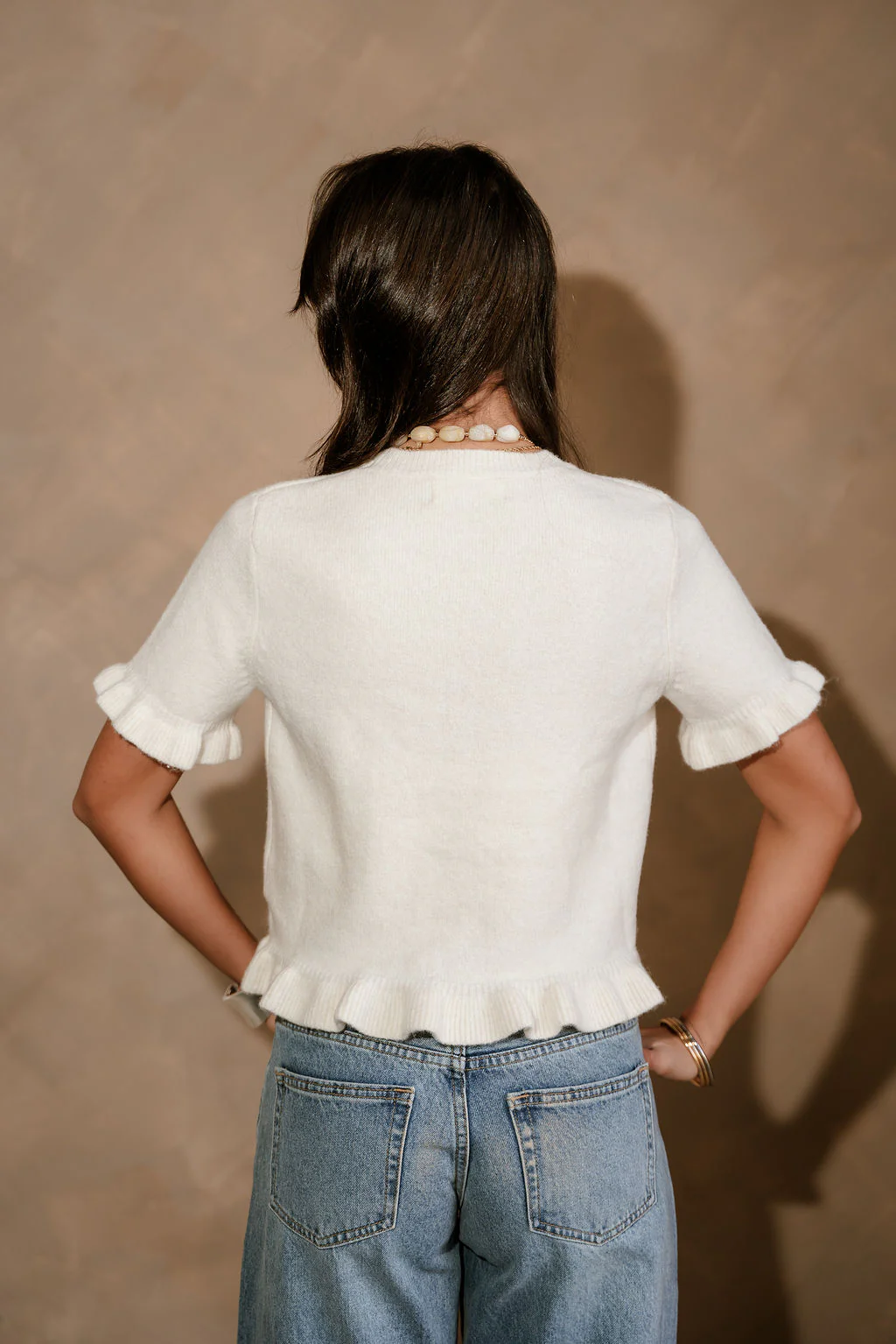 Leigh Off White Ruffled Short Sleeve Sweater - Image 7