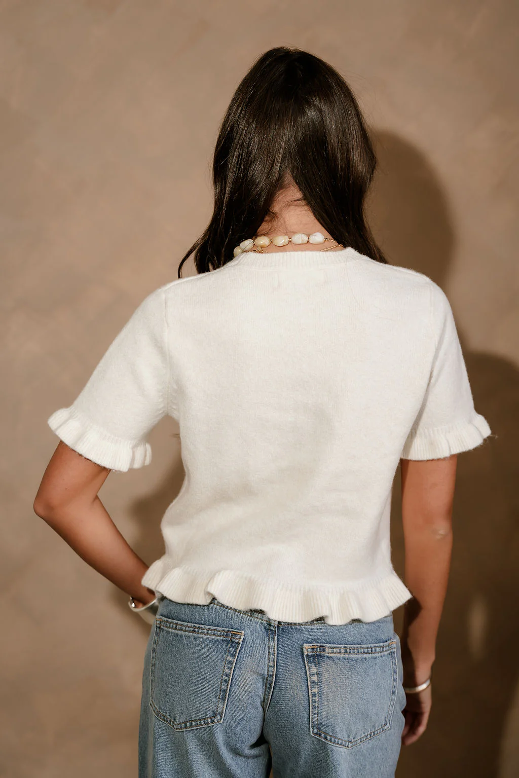 Leigh Off White Ruffled Short Sleeve Sweater - Image 8