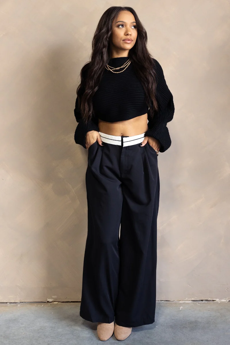 Leighton Black Wide Leg Pants - Image 2