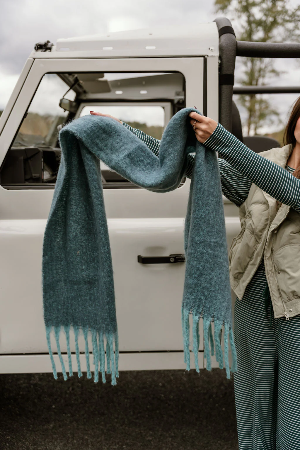 Leighton Blue & Teal Fringe Scarf - Image 4