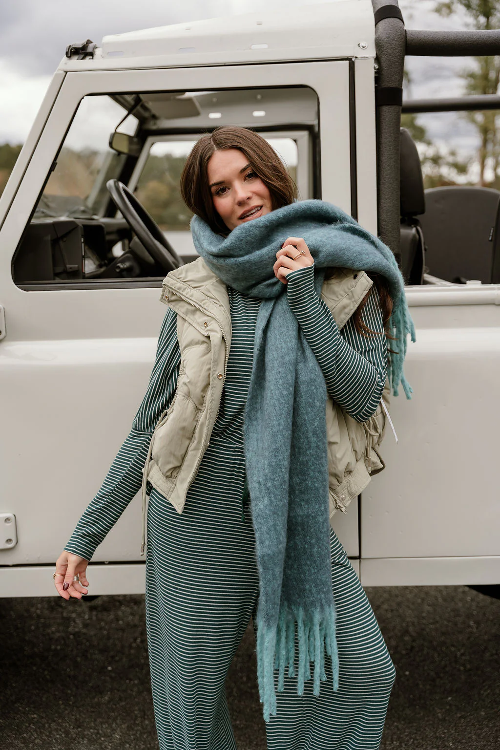 Leighton Blue & Teal Fringe Scarf - Image 6