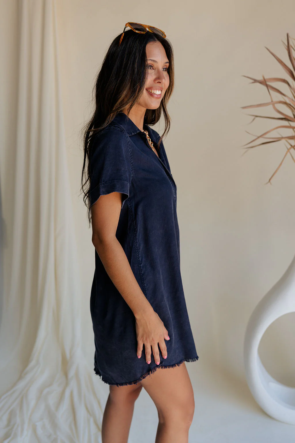 Leighton Navy Fray Short Sleeve Mini Dress - Image 5