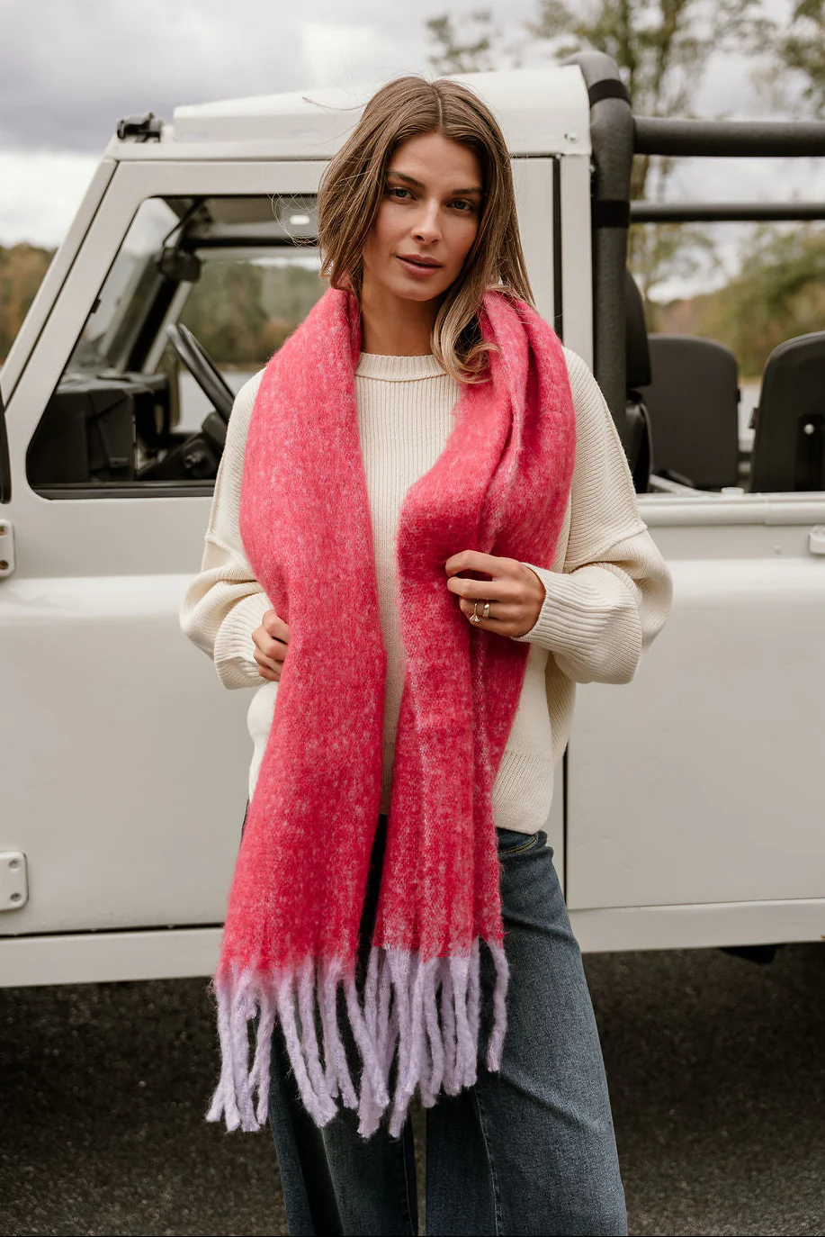 Leighton Red & Purple Fringe Scarf - Image 3
