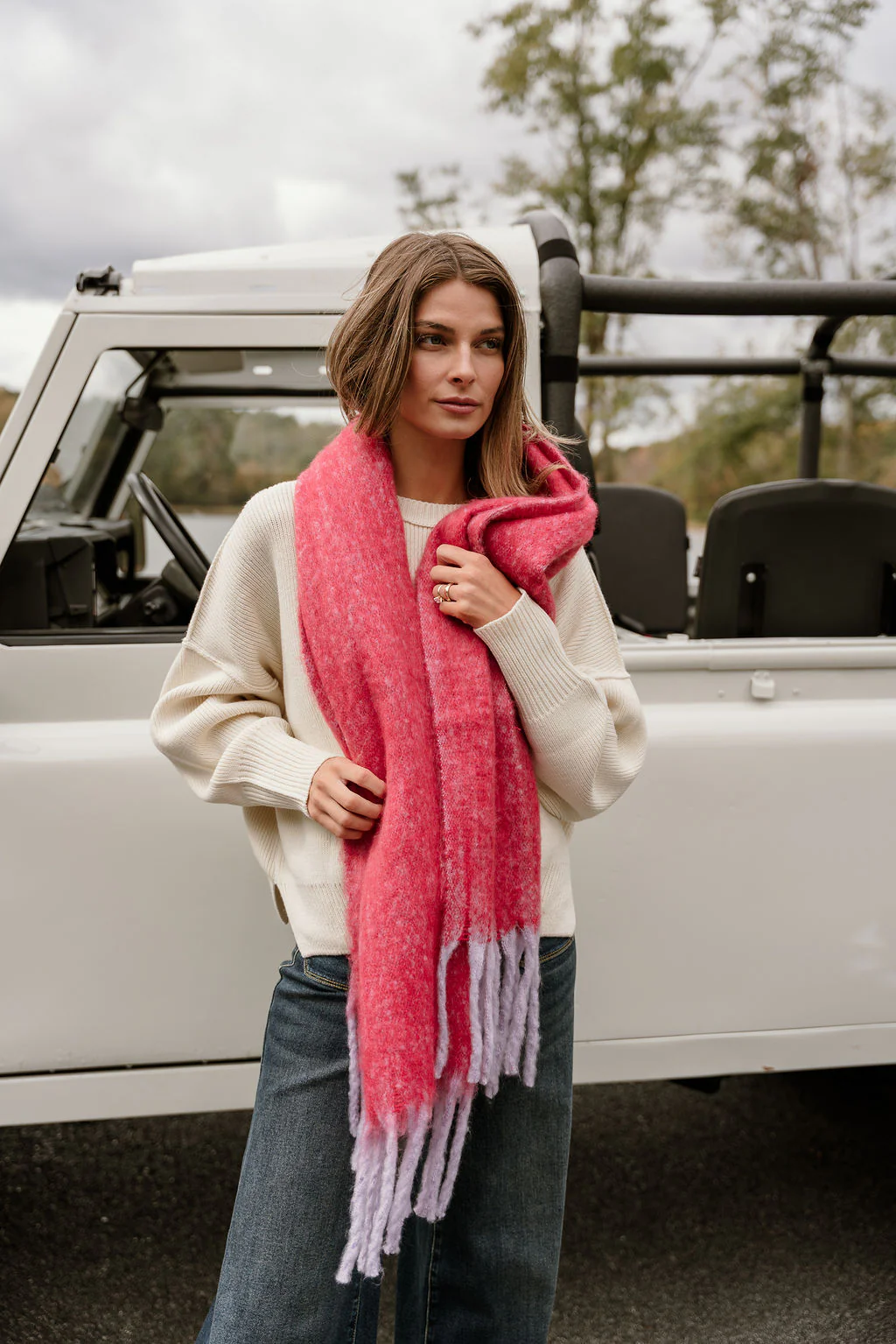 Leighton Red & Purple Fringe Scarf - Image 4