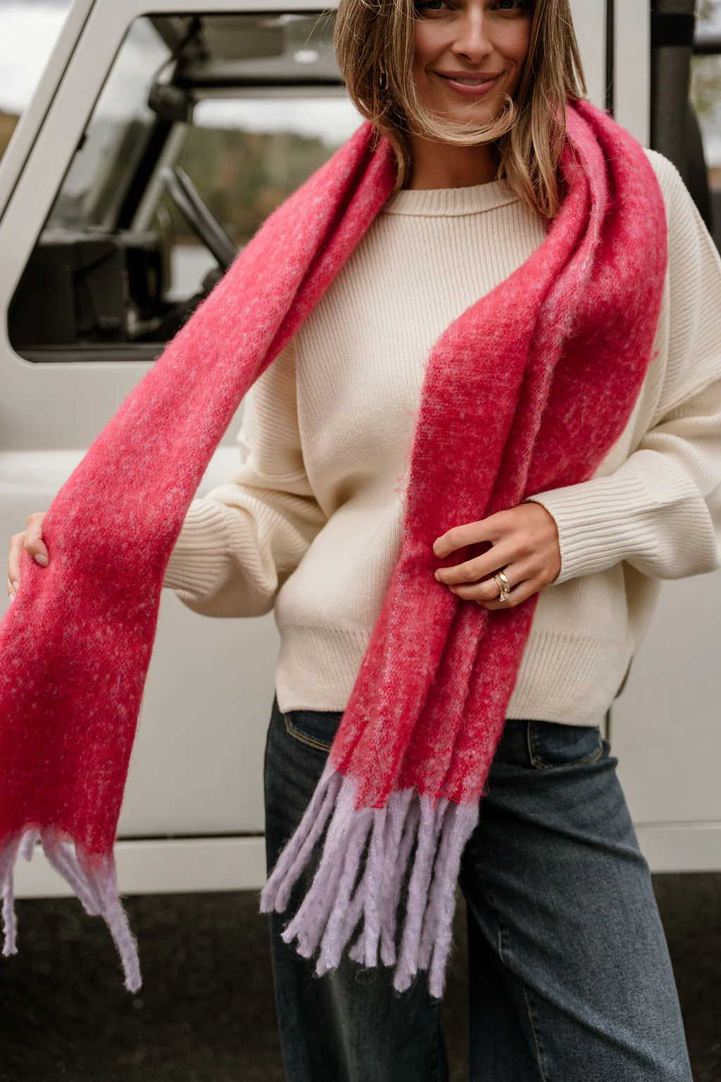 Leighton Red & Purple Fringe Scarf - Image 5
