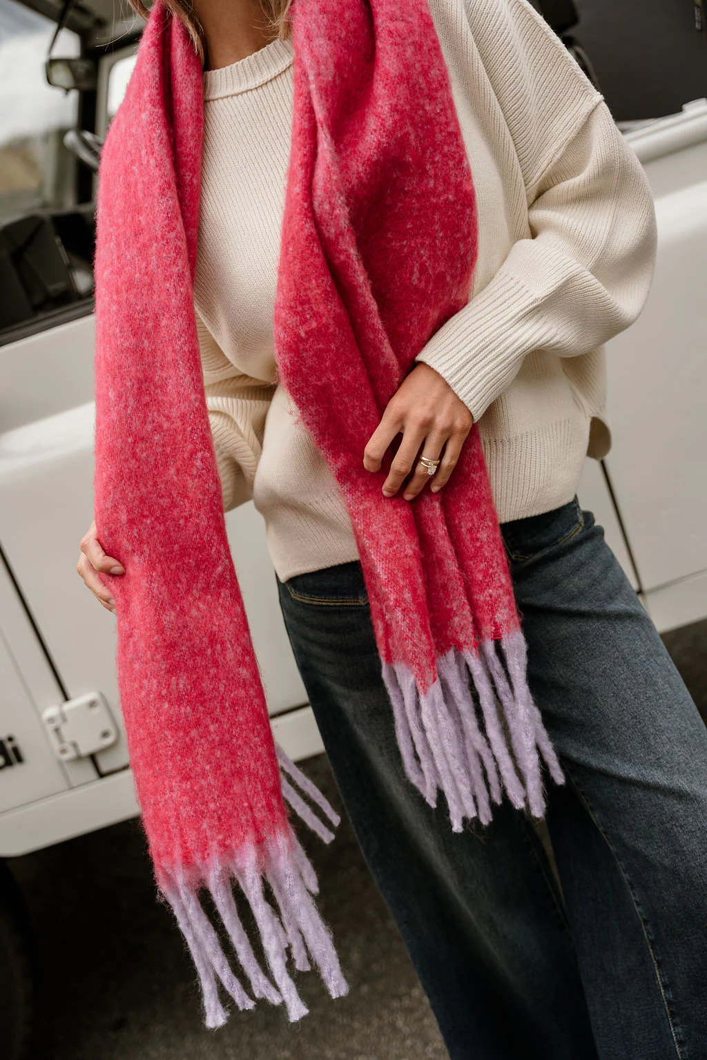 Leighton Red & Purple Fringe Scarf - Image 7