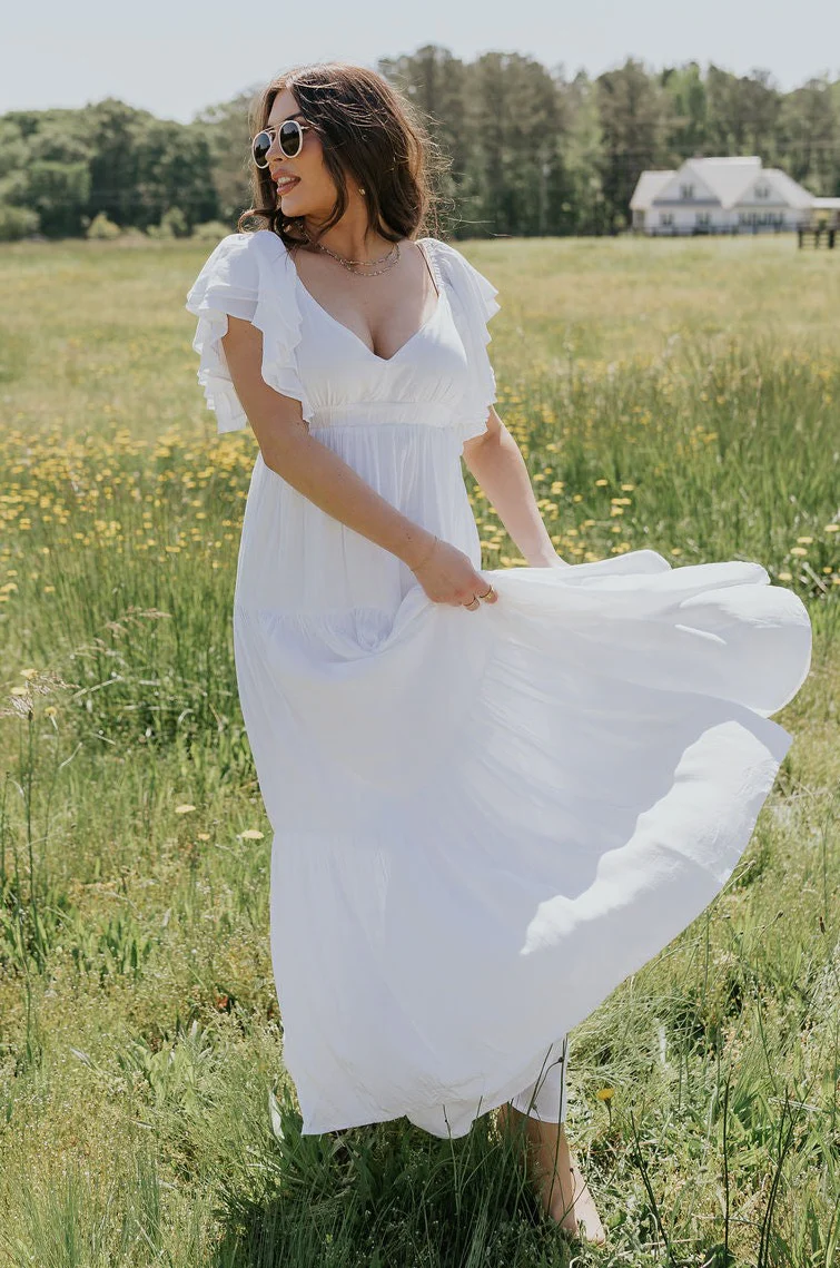 Leila Cream Ruffle Short Sleeve Maxi Dress