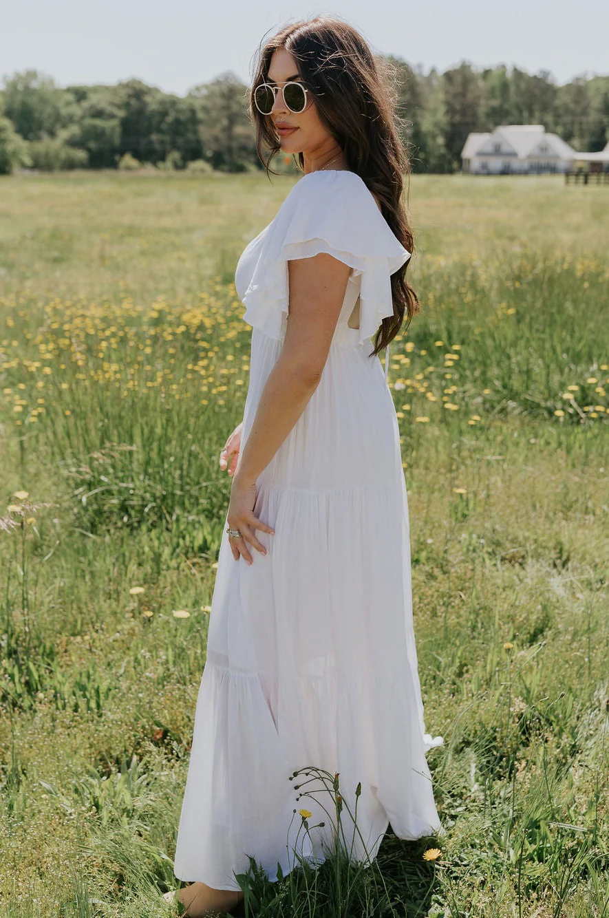 Leila Cream Ruffle Short Sleeve Maxi Dress - Image 8