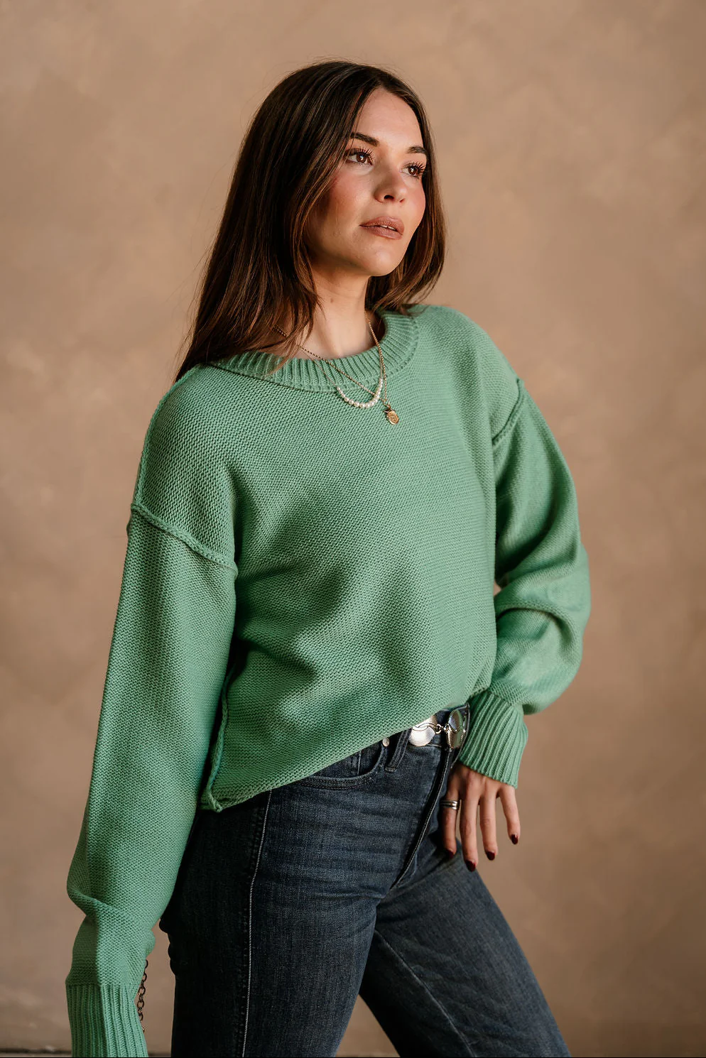 Leila Emerald Green Knit Sweater - Image 2
