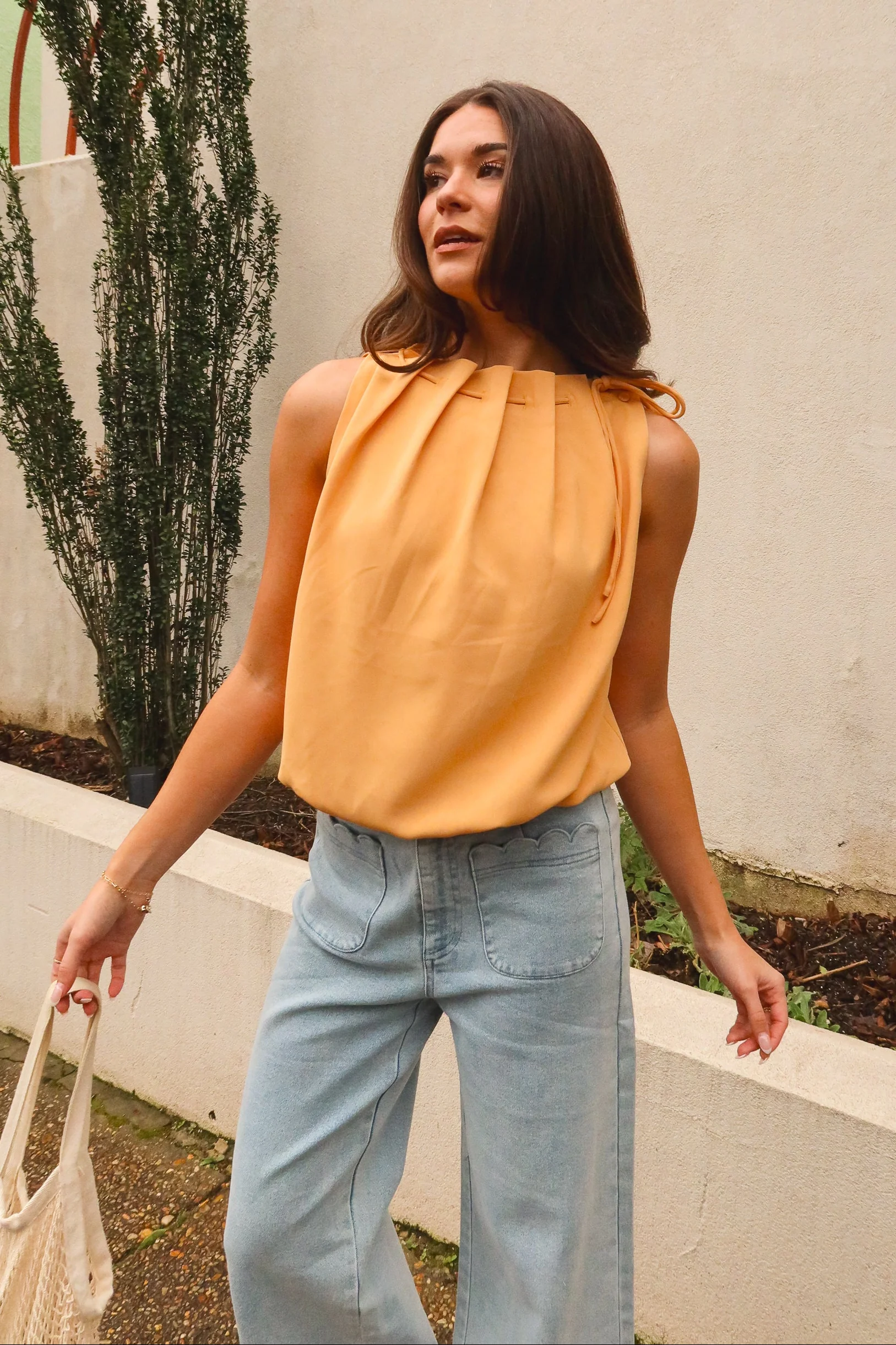 Leila Orange Bubble High Neck Tank - Image 2