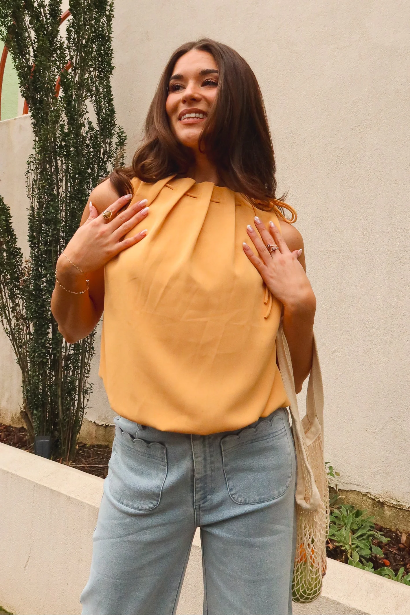 Leila Orange Bubble High Neck Tank - Image 7