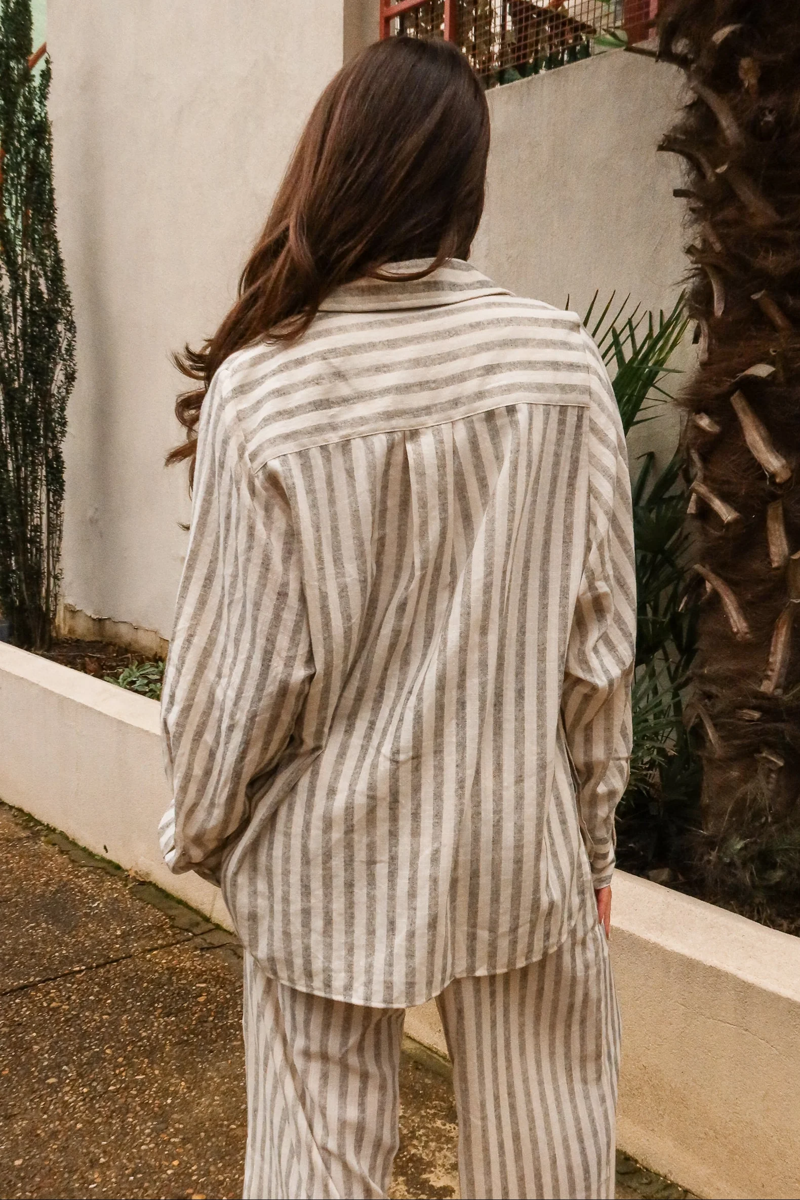Leila Taupe & Black Stripe Linen Top - Image 4