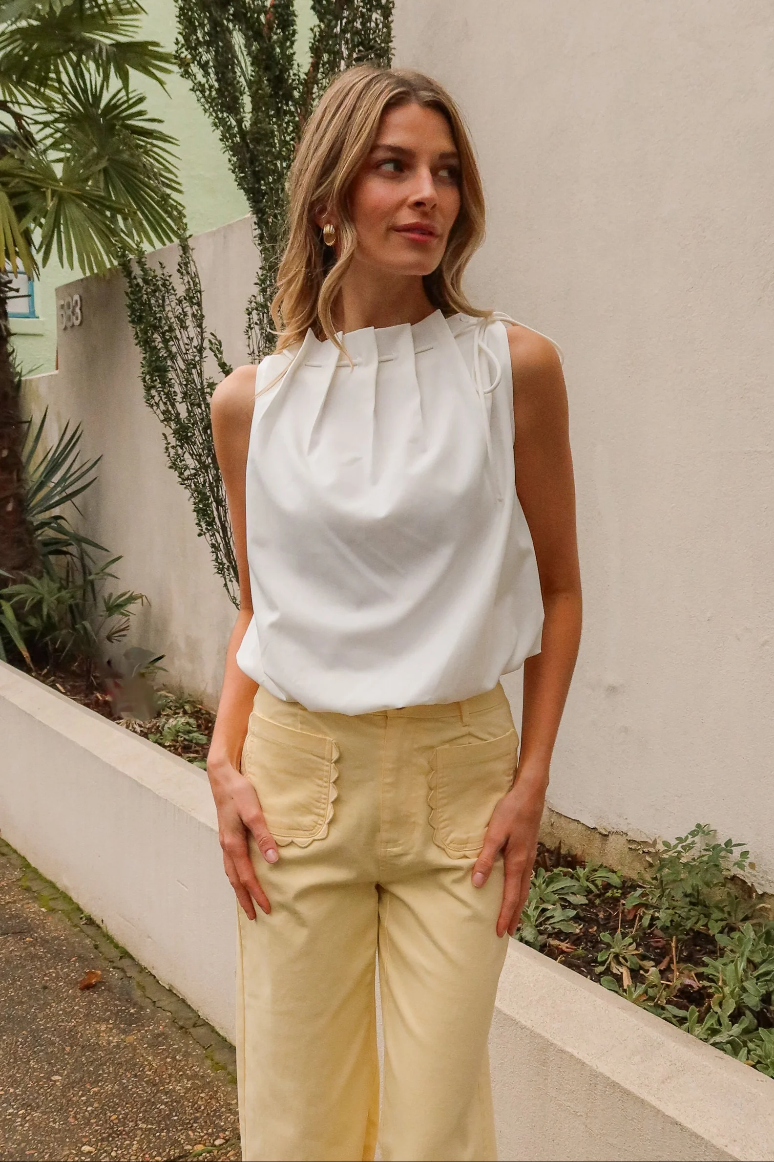 Leila White Bubble High Neck Tank