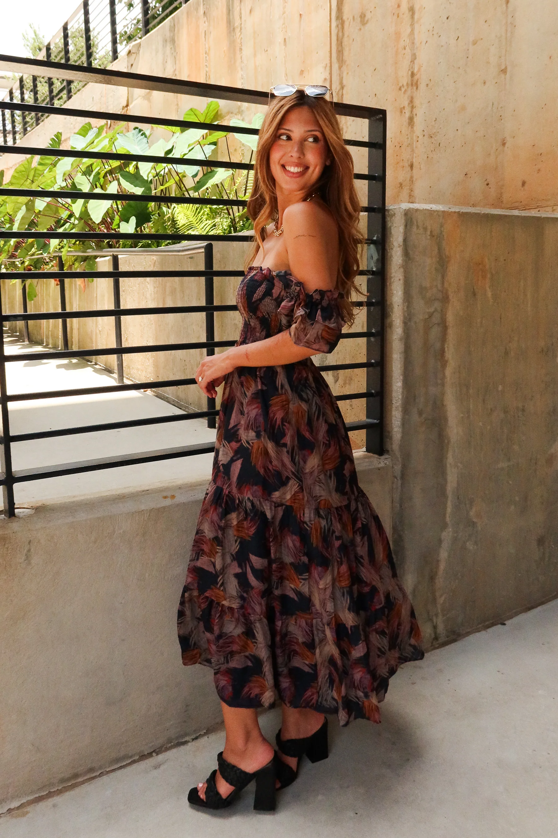 Leilani Navy Multi Palm Print Midi Dress - Image 4