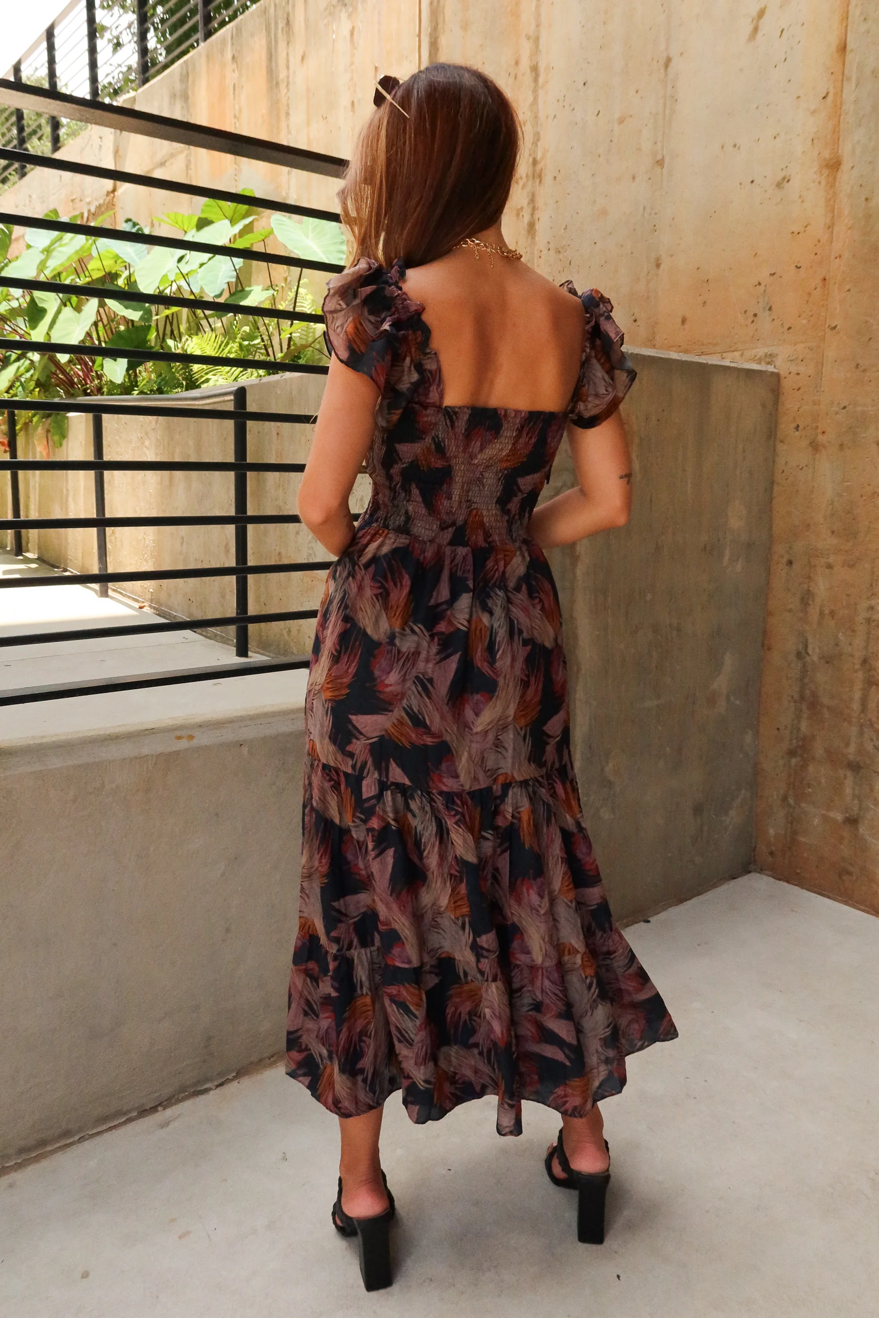 Leilani Navy Multi Palm Print Midi Dress - Image 5