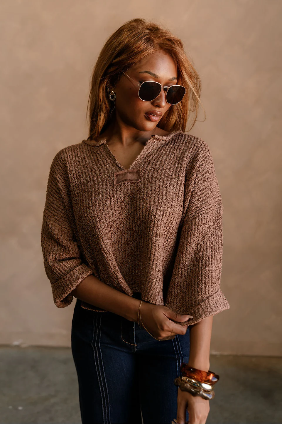 Lena Brown Loose Knit Sweater