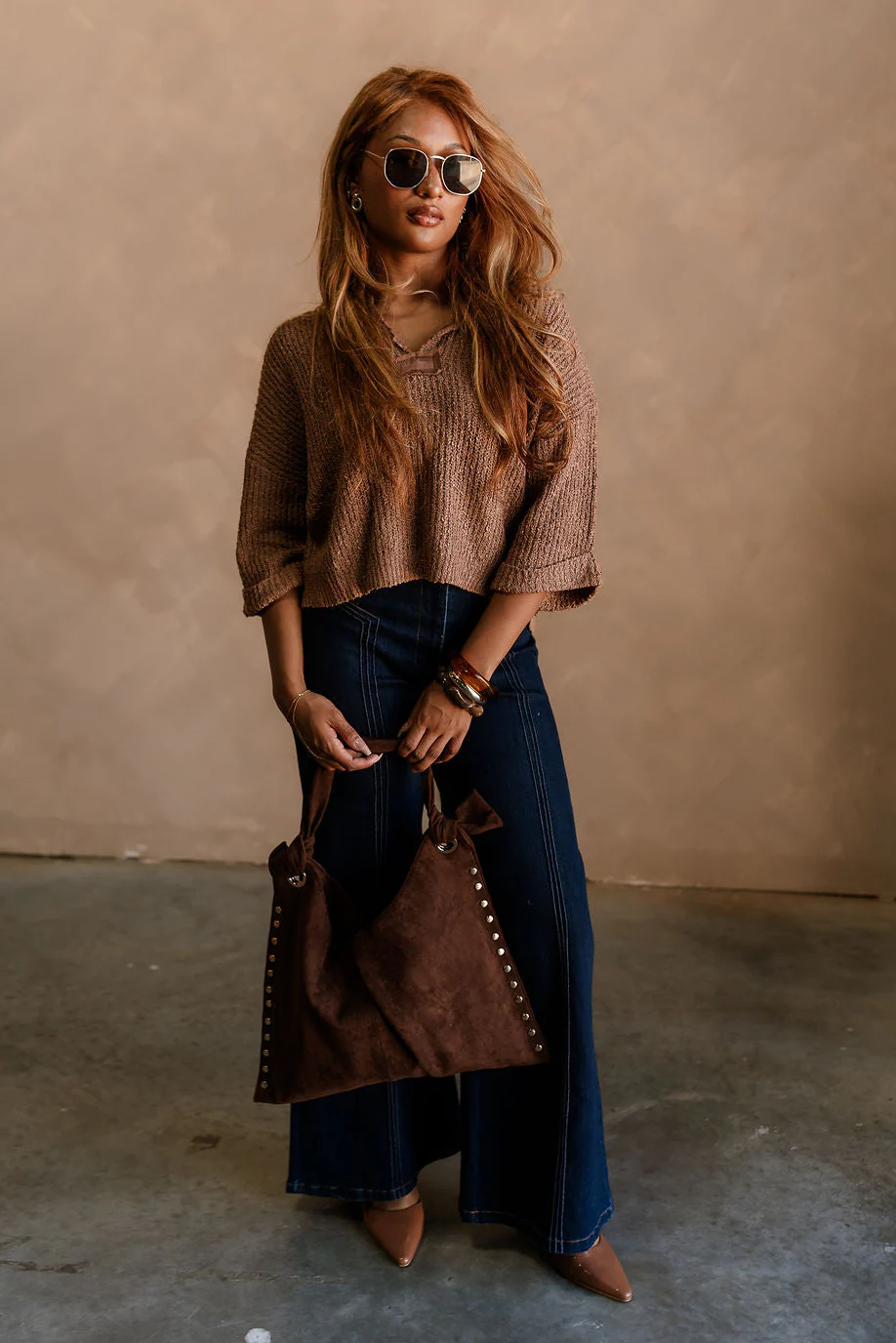 Lena Brown Loose Knit Sweater - Image 2