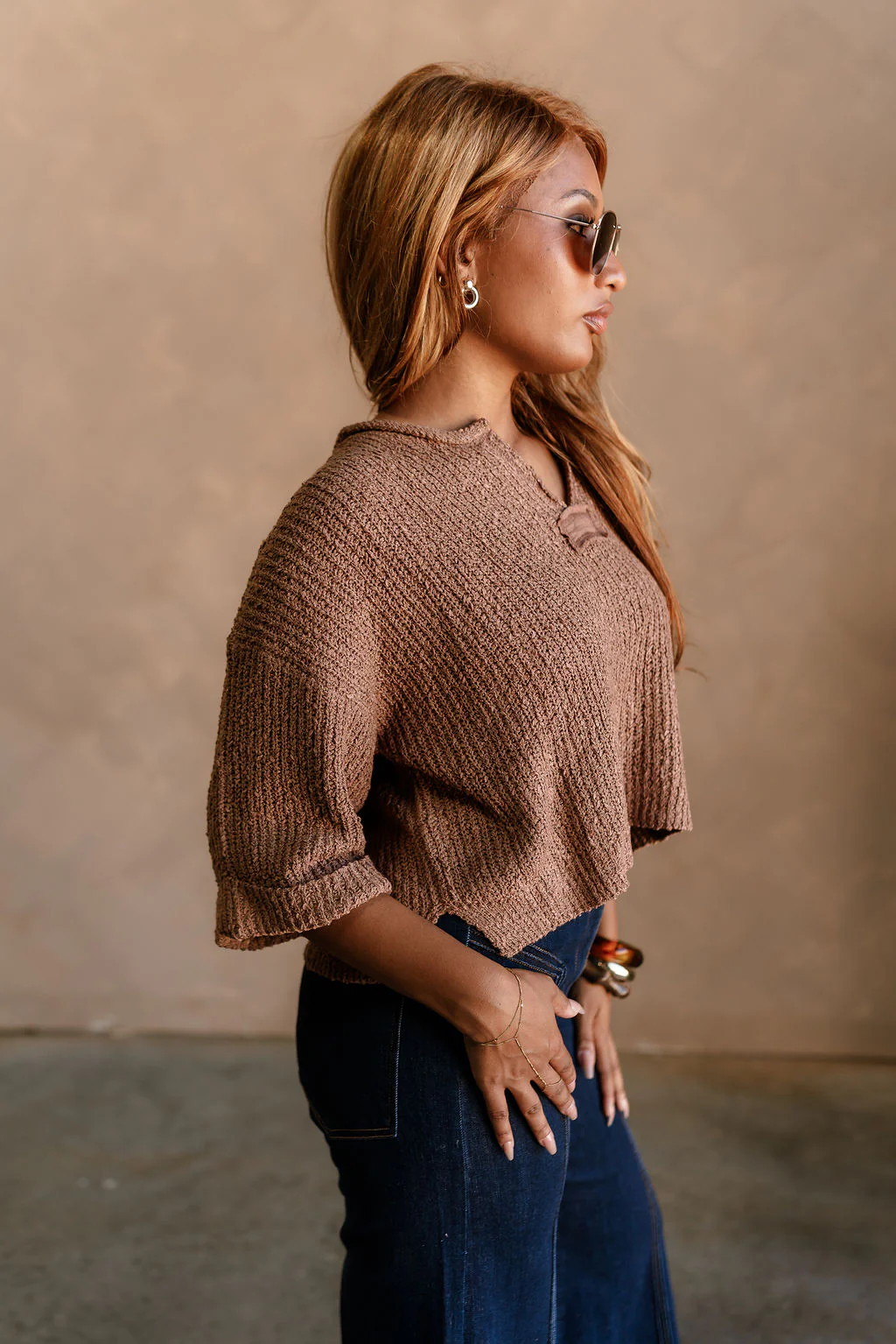 Lena Brown Loose Knit Sweater - Image 3