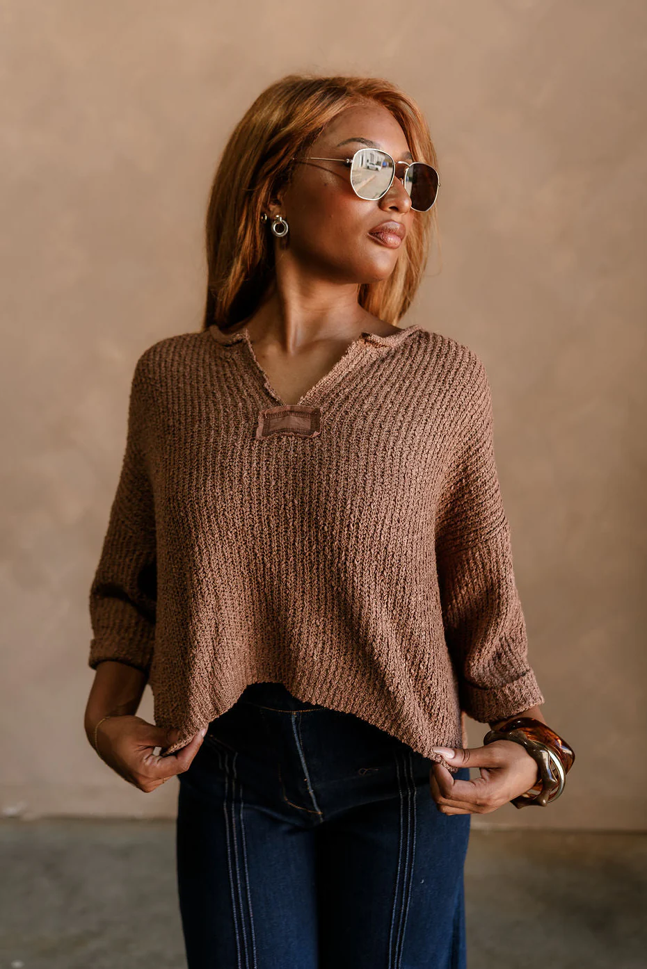 Lena Brown Loose Knit Sweater - Image 5