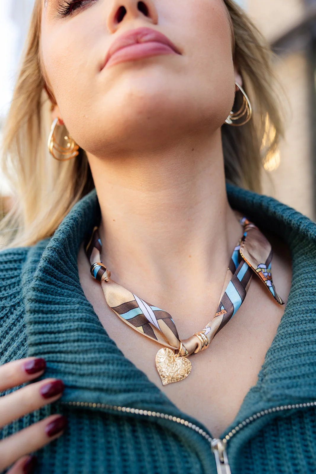 Lena Brown Multi & Gold Heart Scarf Necklace