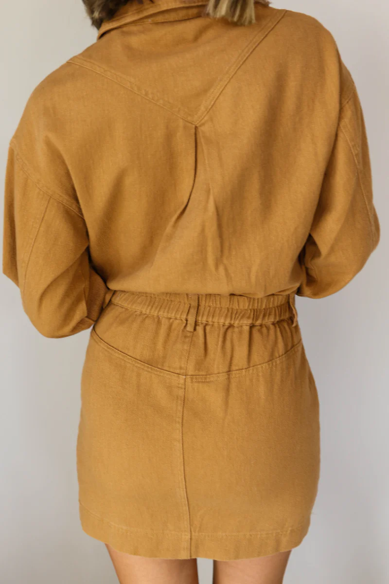 The Lena Camel Button Up Long Sleeve Mini Dress - Image 8