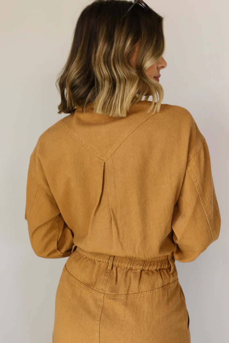 The Lena Camel Button Up Long Sleeve Mini Dress - Image 9