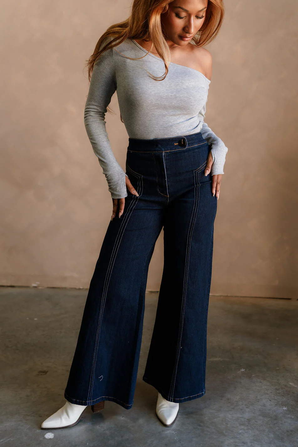 Lena Dark Denim Wide Leg Jeans - Image 8