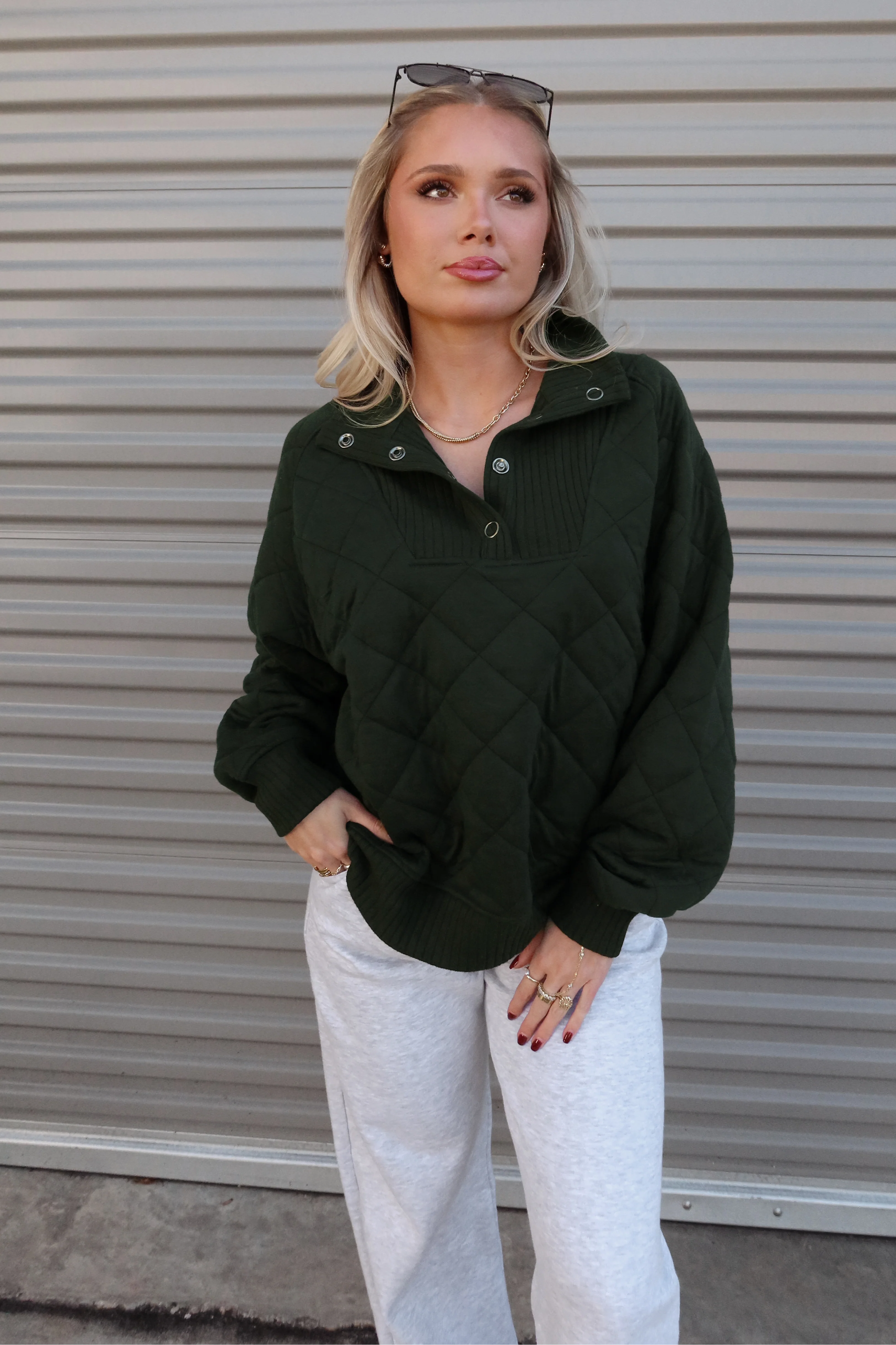 Lena Hunter Green Quarter Button-Up Sweatshirt - Image 7
