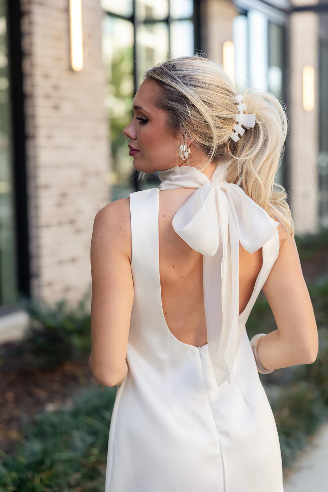 Lena Ivory Satin Scarf Tie Mini Dress - Image 13