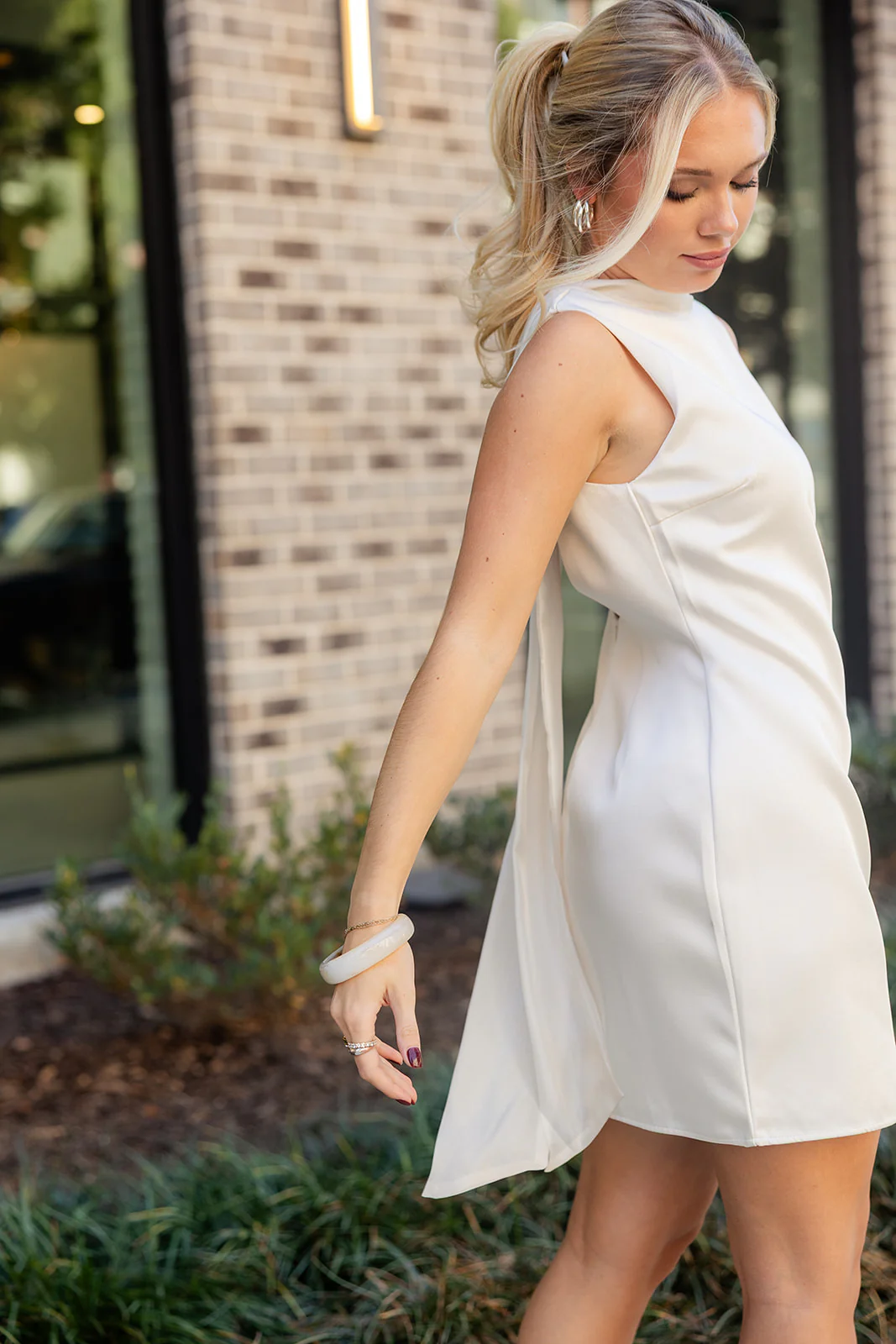 Lena Ivory Satin Scarf Tie Mini Dress - Image 7