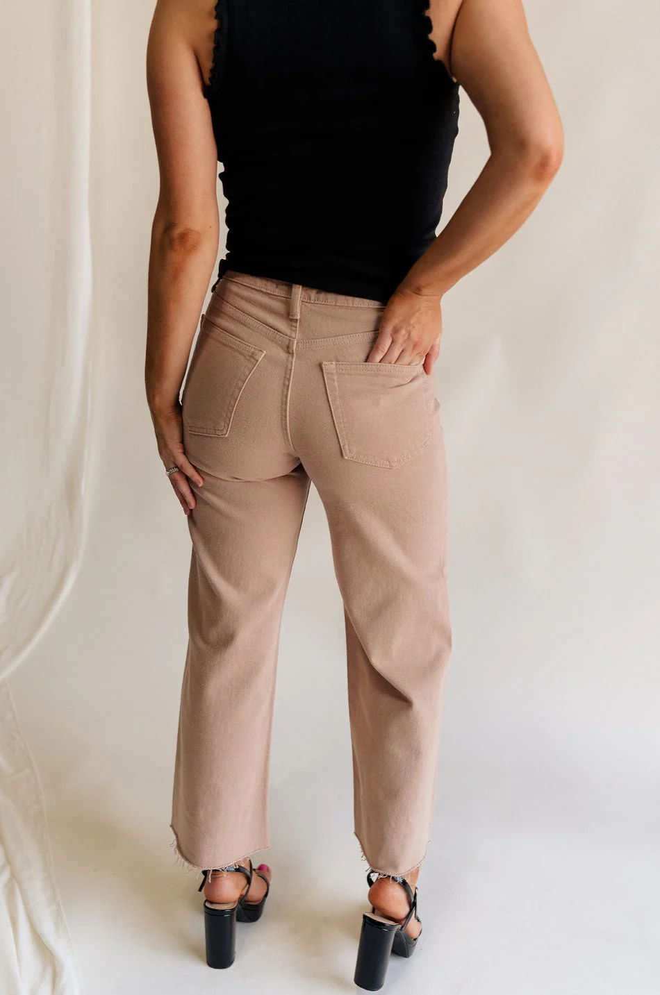 Lena Light Taupe Wide Cropped Leg Pants - Image 4