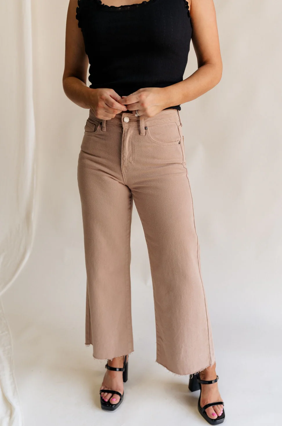 Lena Light Taupe Wide Cropped Leg Pants - Image 5