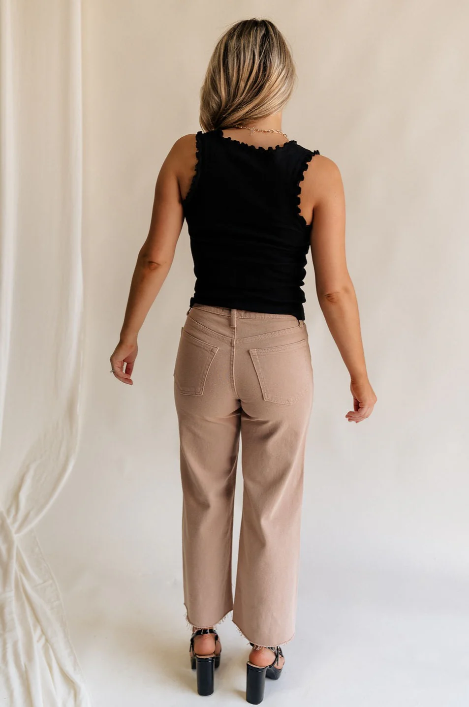 Lena Light Taupe Wide Cropped Leg Pants - Image 6