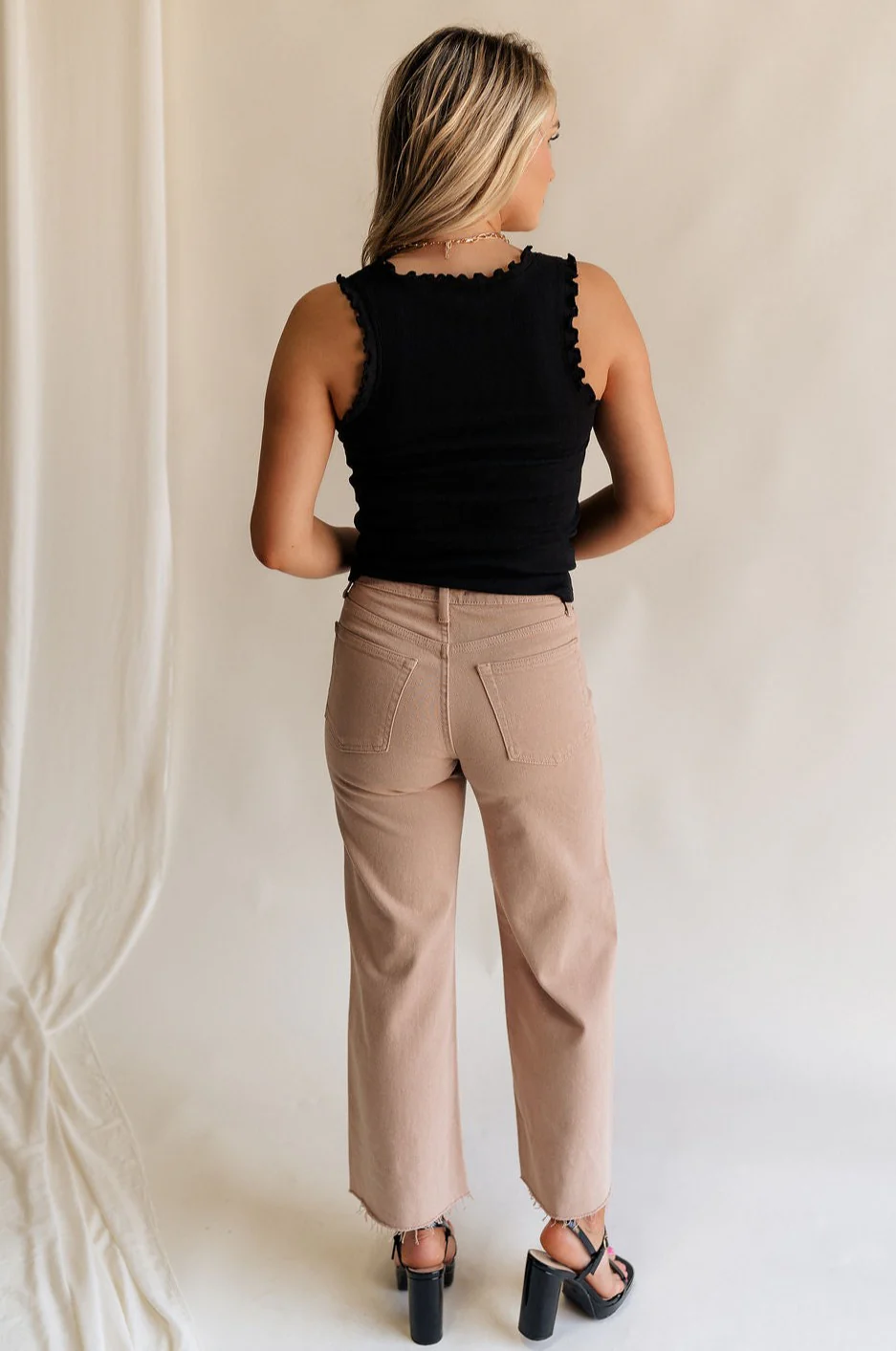 Lena Light Taupe Wide Cropped Leg Pants - Image 7