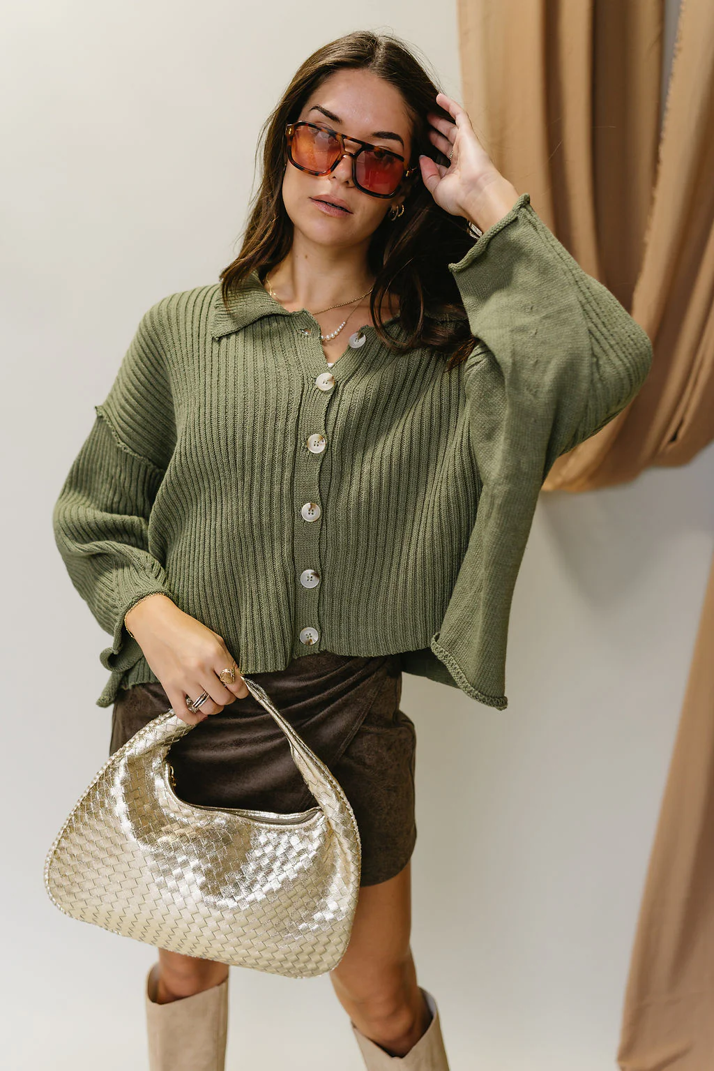 Lena Olive Button-Up Cardigan