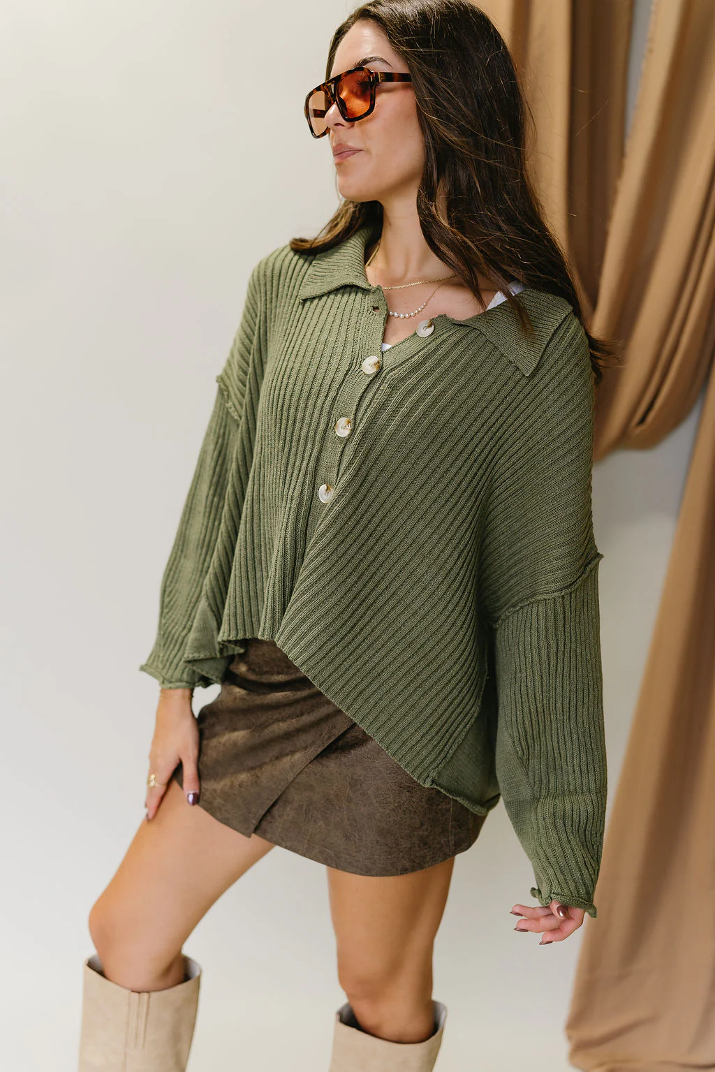 Lena Olive Button-Up Cardigan - Image 3