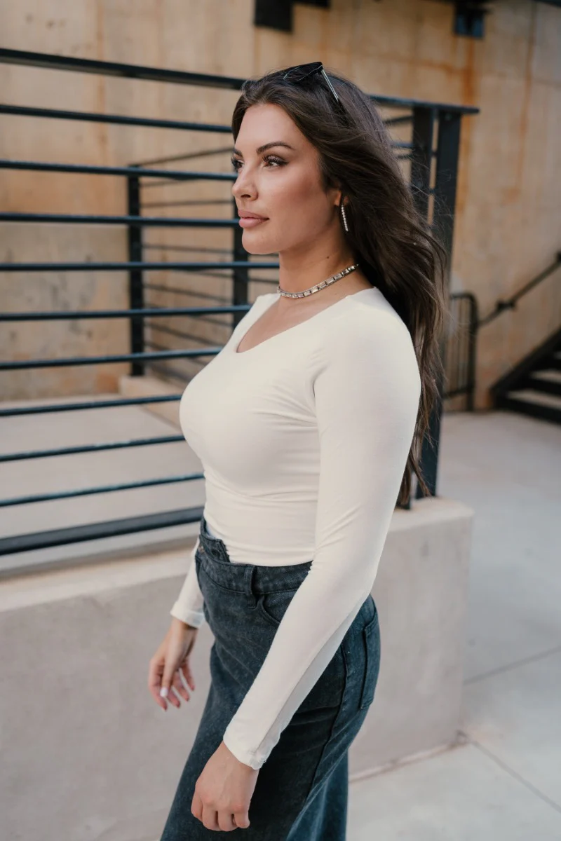 Lena White Basic Long Sleeve Top - Image 5