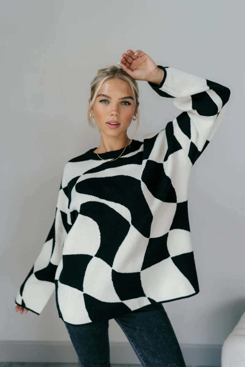 Lennon Black & White Geometric Sweater