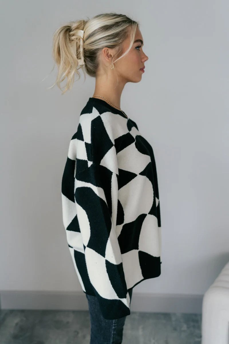 Lennon Black & White Geometric Sweater - Image 5
